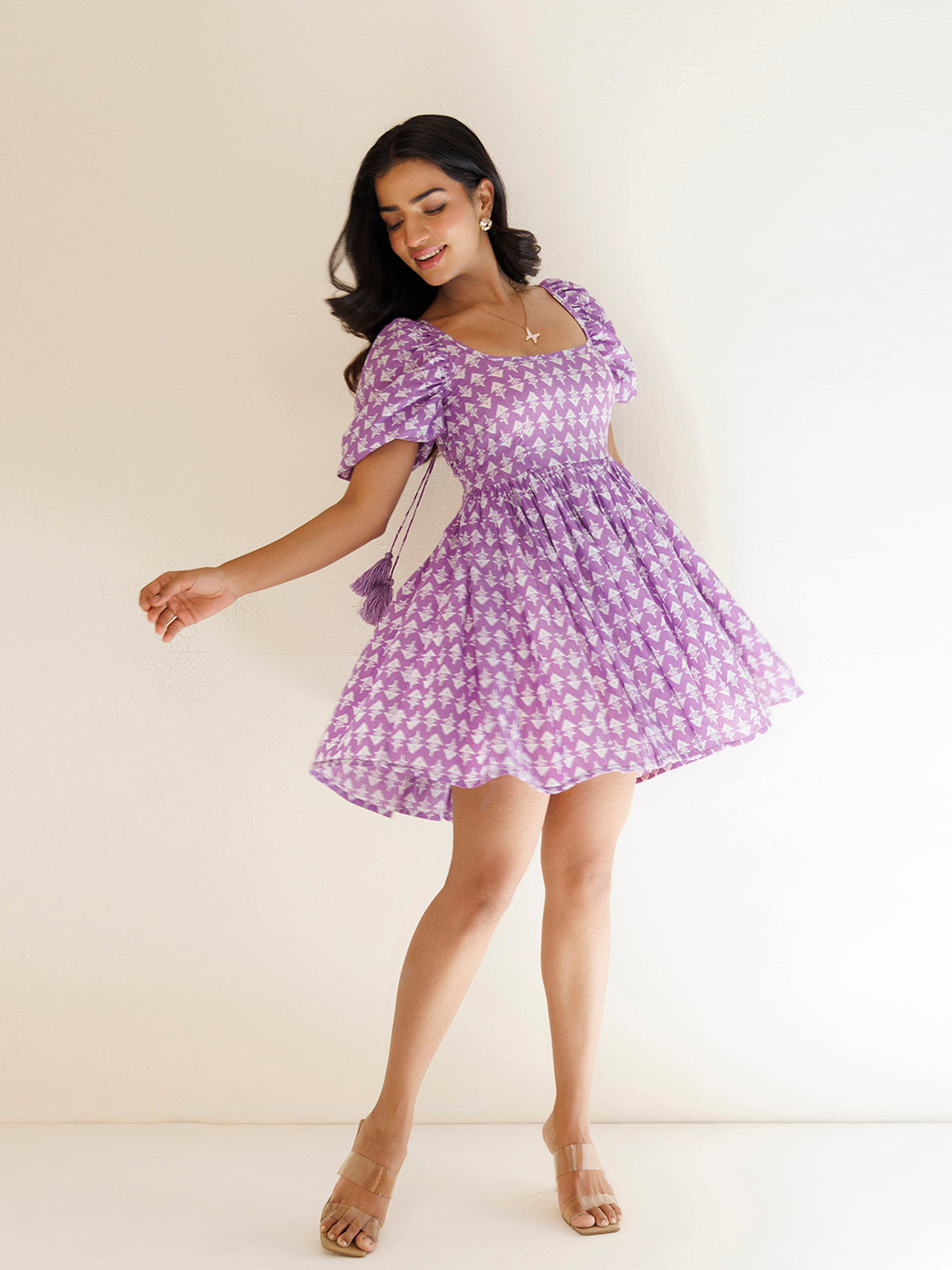 Bellflower Purple Cotton Printed Dress