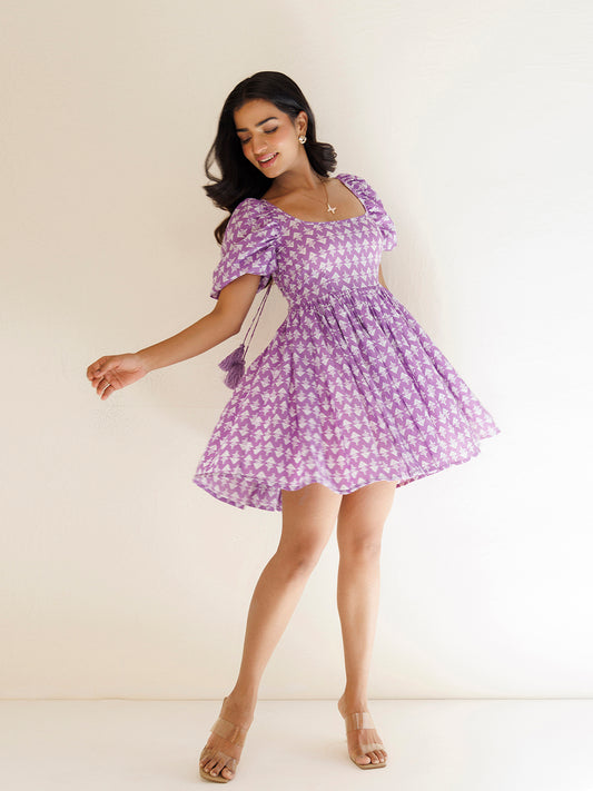 Bellflower Purple Cotton Printed Dress