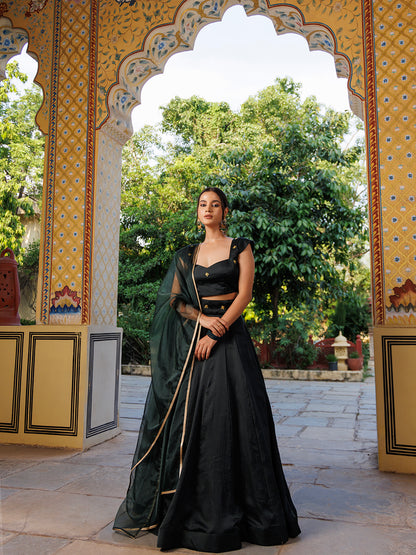 Green Bay Embroidered Silk Lehenga Set