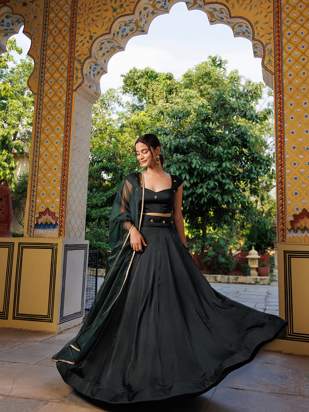 Green Bay Embroidered Silk Lehenga Set