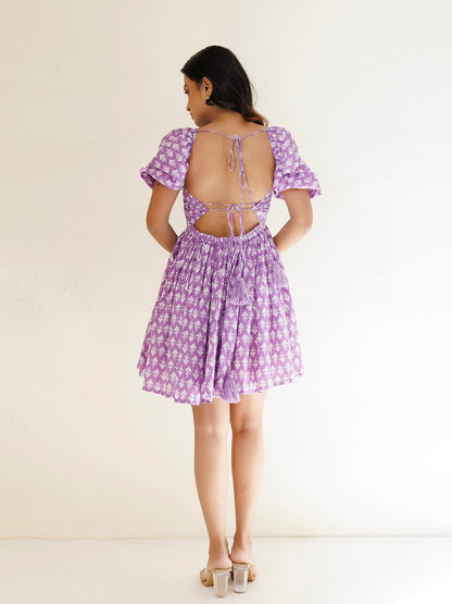 Bellflower Purple Cotton Printed Dress