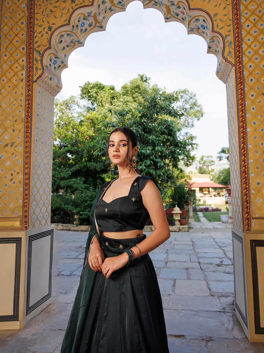 Green Bay Embroidered Silk Lehenga Set