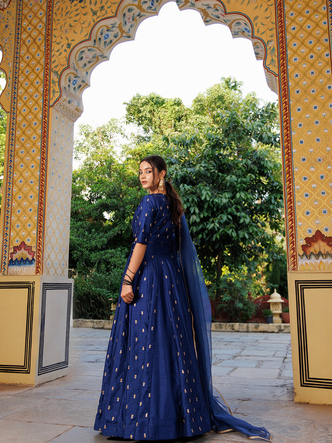 Galactic Blue Embroidered Silk Lehenga Set
