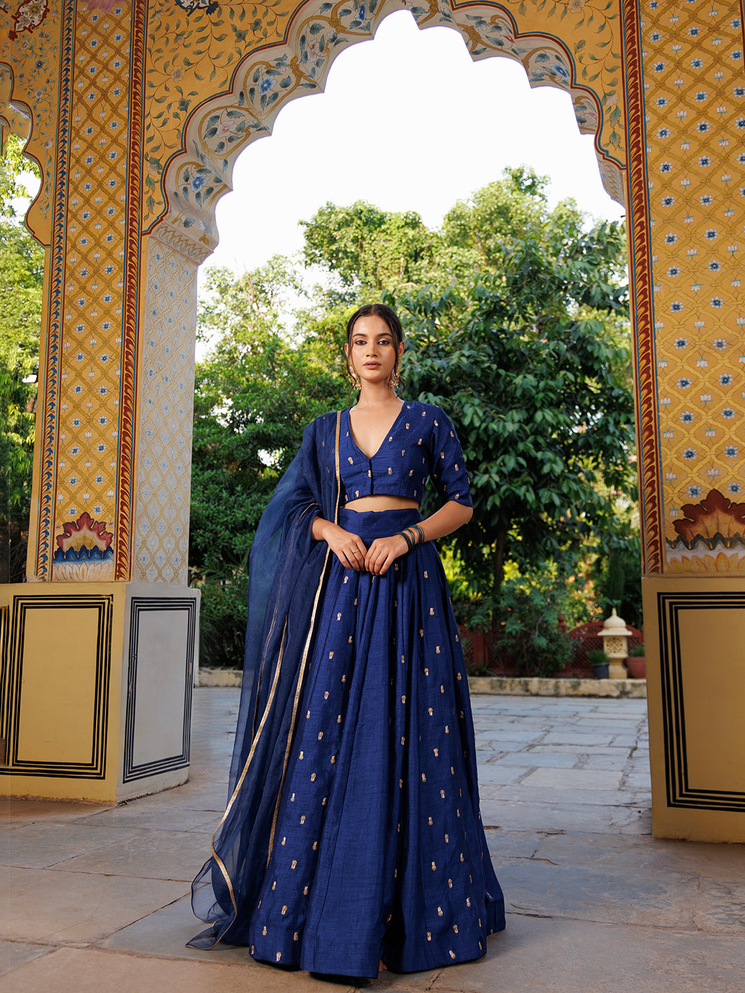 Galactic Blue Embroidered Silk Lehenga Set