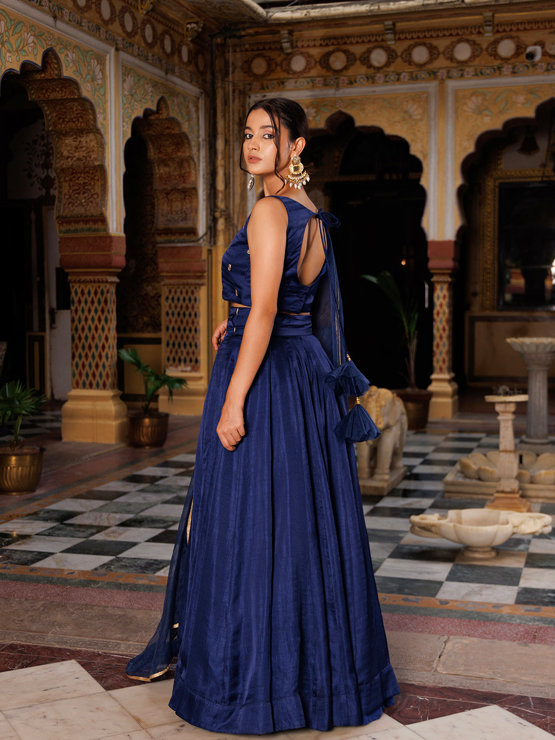 Deja Vu Blue Embroidered Silk Lehenga Set