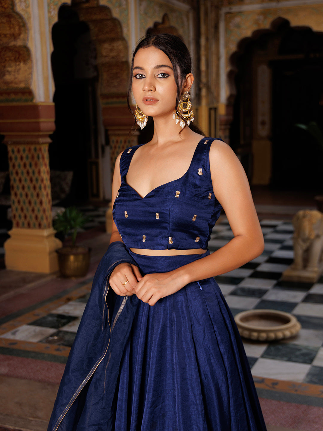 Deja Vu Blue Embroidered Silk Lehenga Set