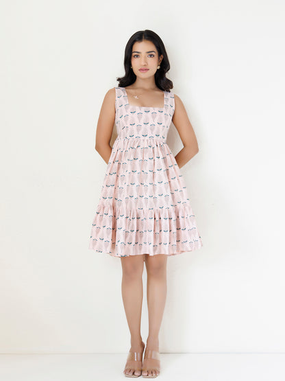 Oriental Pink Lily Cotton Printed Skater Dress