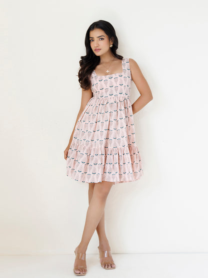 Oriental Pink Lily Cotton Printed Skater Dress