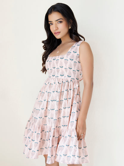 Oriental Pink Lily Cotton Printed Skater Dress