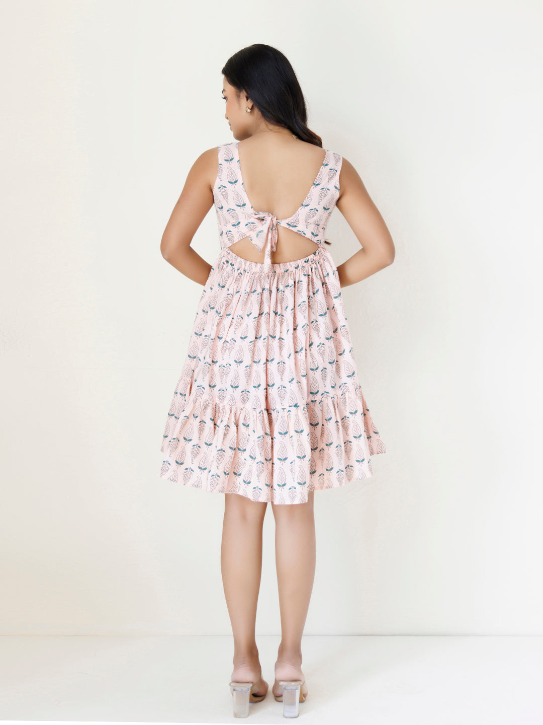 Oriental Pink Lily Cotton Printed Skater Dress