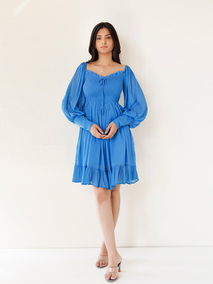 Blue Butterfly Blush Chiffon Dress