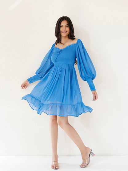 Blue Butterfly Blush Chiffon Dress