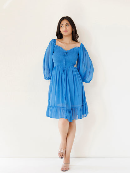 Blue Butterfly Blush Chiffon Dress