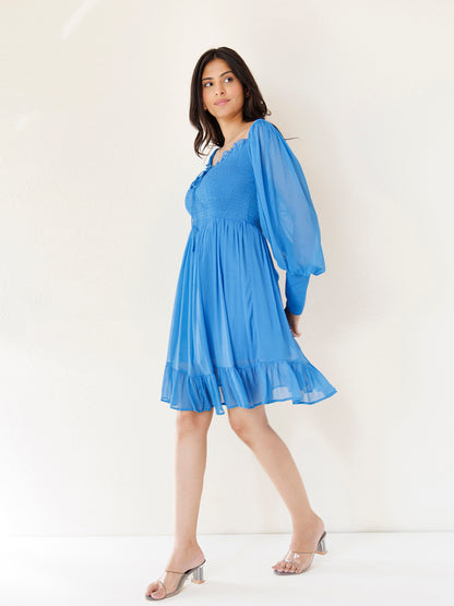 Blue Butterfly Blush Chiffon Dress