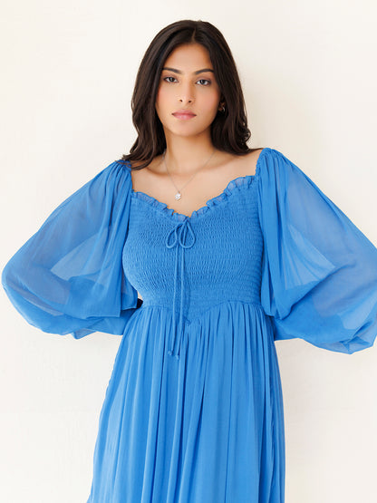 Blue Butterfly Blush Chiffon Dress
