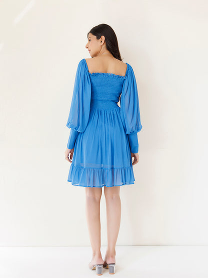 Blue Butterfly Blush Chiffon Dress