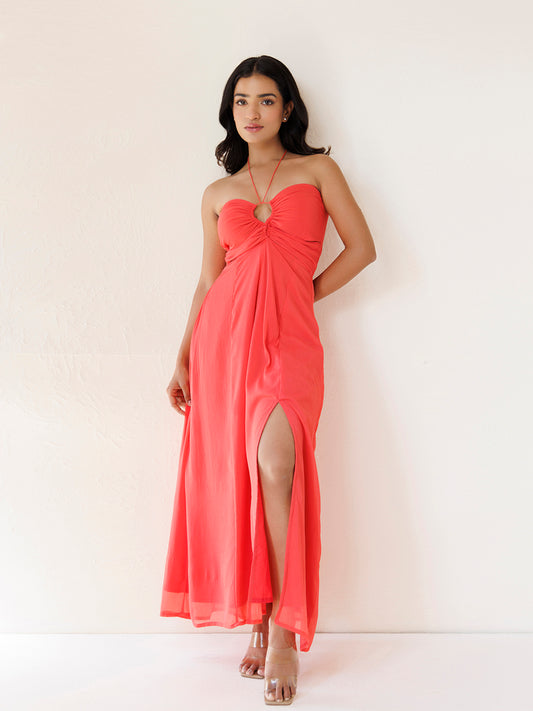 Peony Coral Chiffon Dress