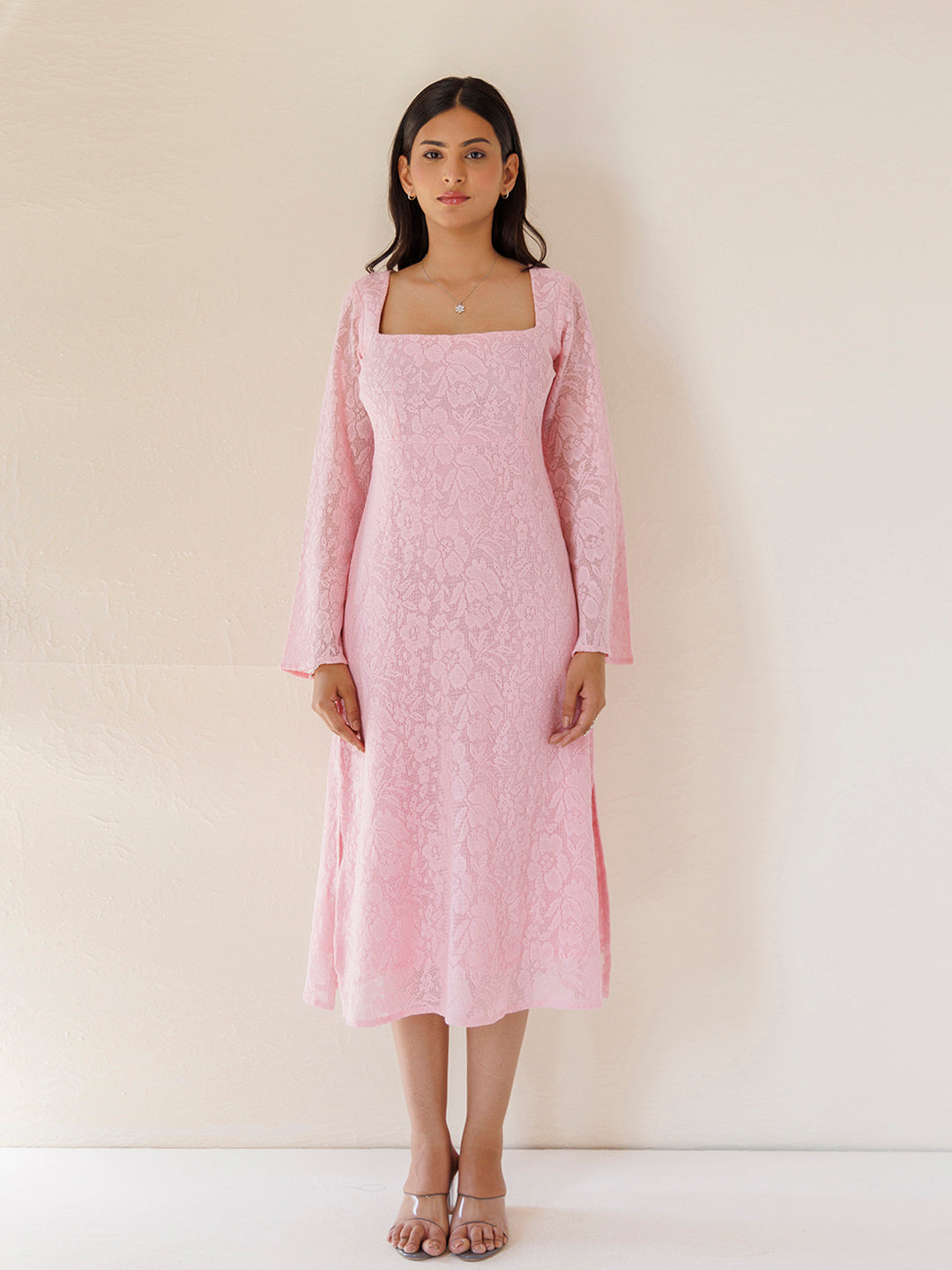 Hyacinth Pink Cotton Net Midi Dress