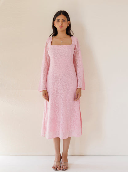 Hyacinth Pink Cotton Net Midi Dress