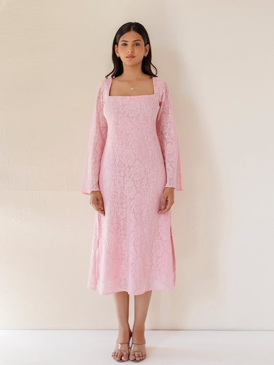 Hyacinth Pink Cotton Net Midi Dress