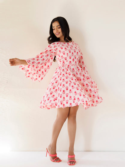 Calla Lily Pink Cotton Printed Dress