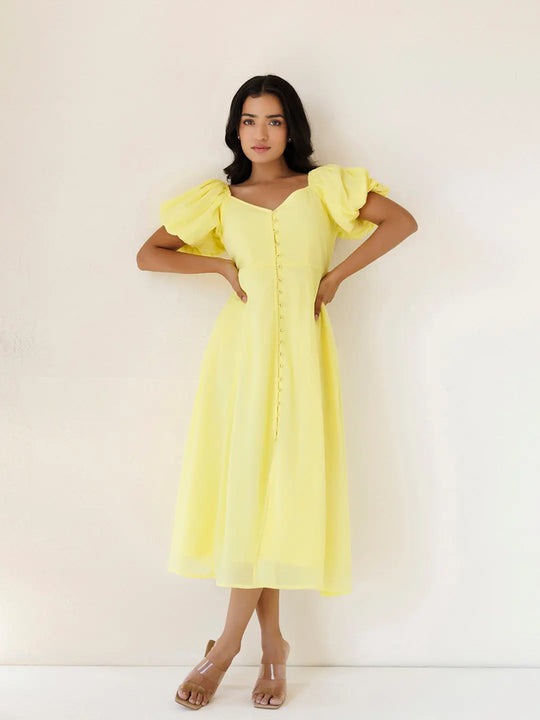 Yellow Paper Daisy Chiffon Midi Dress Ragavi