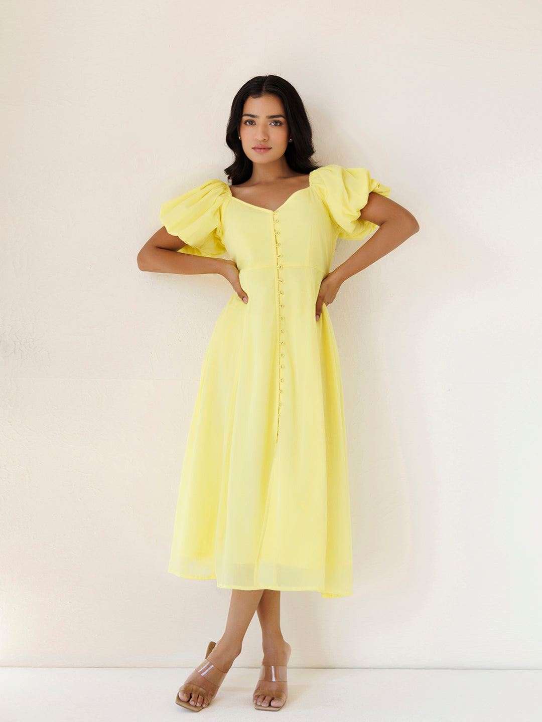 Yellow Paper Daisy Chiffon Midi Dress