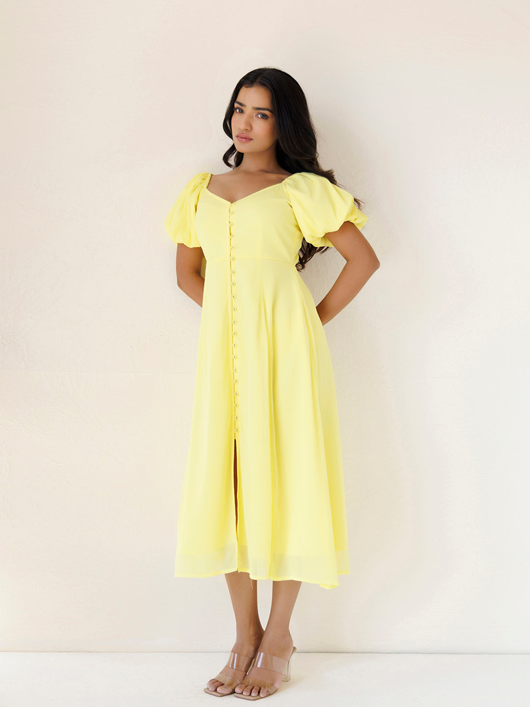 Yellow Paper Daisy Chiffon Midi Dress