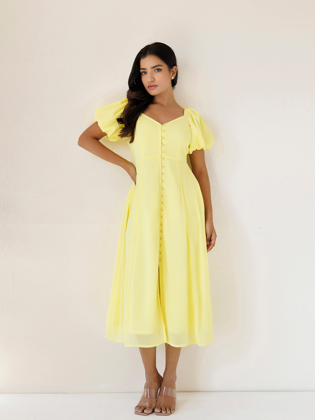 Yellow Paper Daisy Chiffon Midi Dress