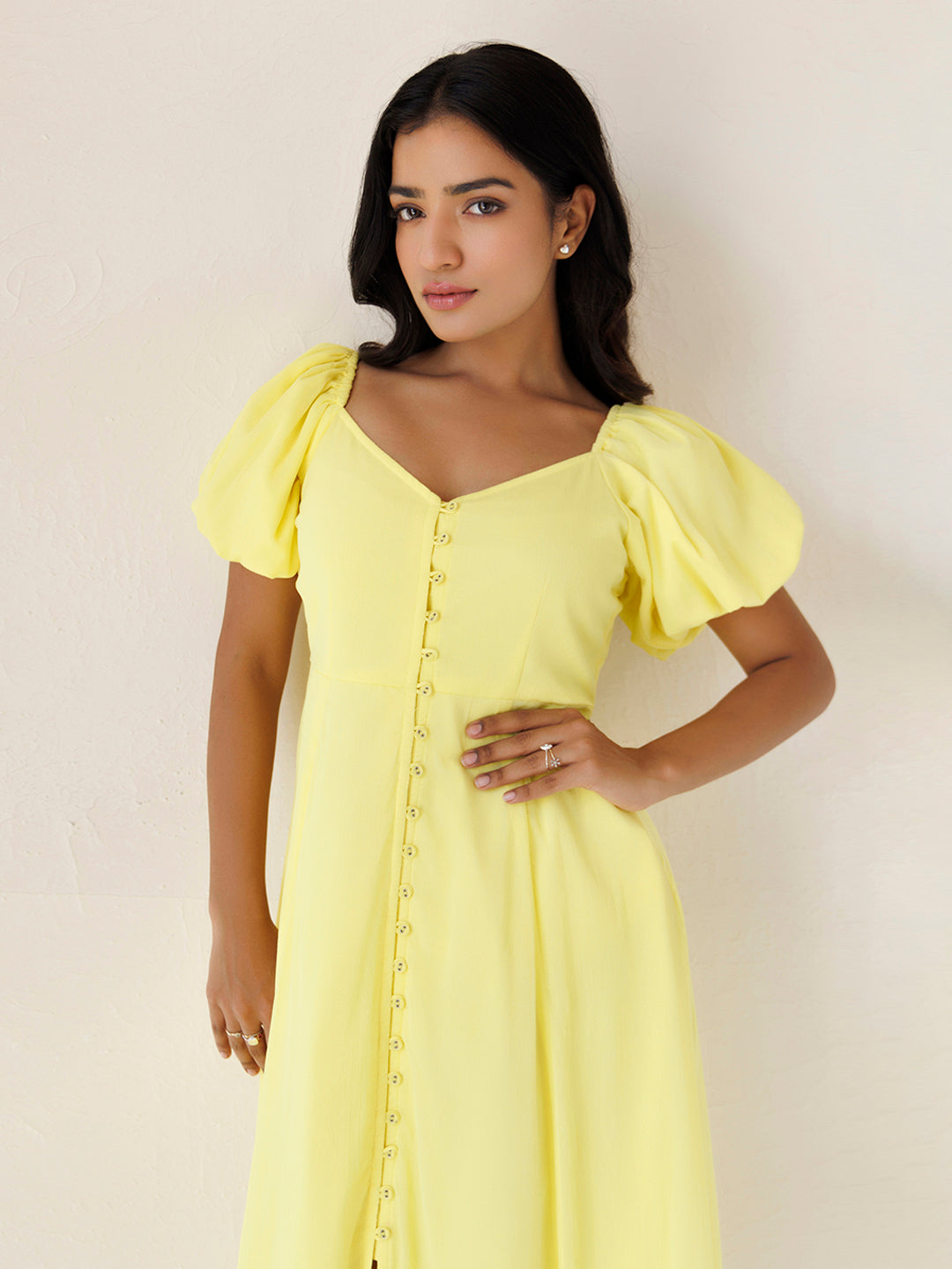 Yellow Paper Daisy Chiffon Midi Dress