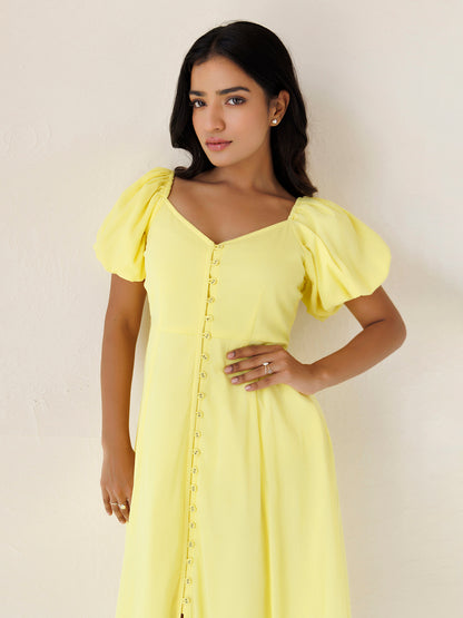Yellow Paper Daisy Chiffon Midi Dress