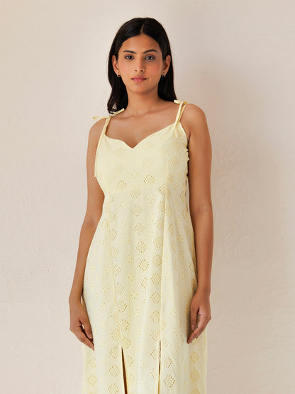 Forsythia Yellow Cotton Schiffli Dress