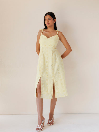 Forsythia Yellow Cotton Schiffli Dress