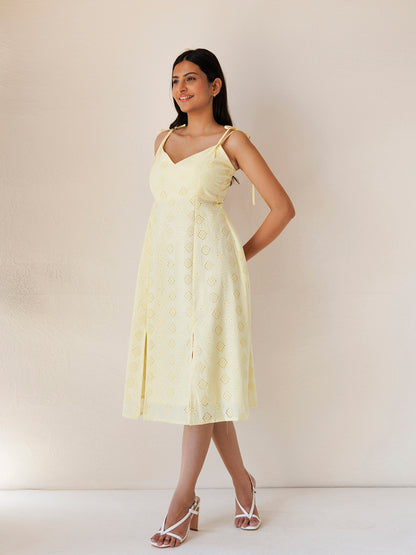 Forsythia Yellow Cotton Schiffli Dress