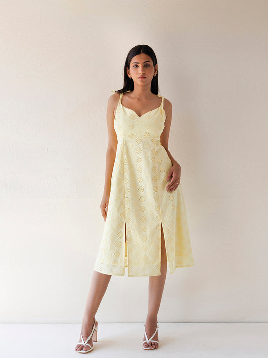 Forsythia Yellow Cotton Schiffli Dress