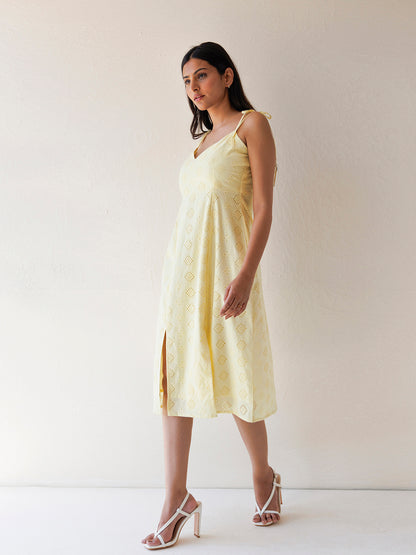 Forsythia Yellow Cotton Schiffli Dress