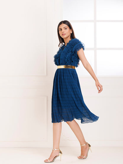Petunia Blue Ruffle Pleated Dress