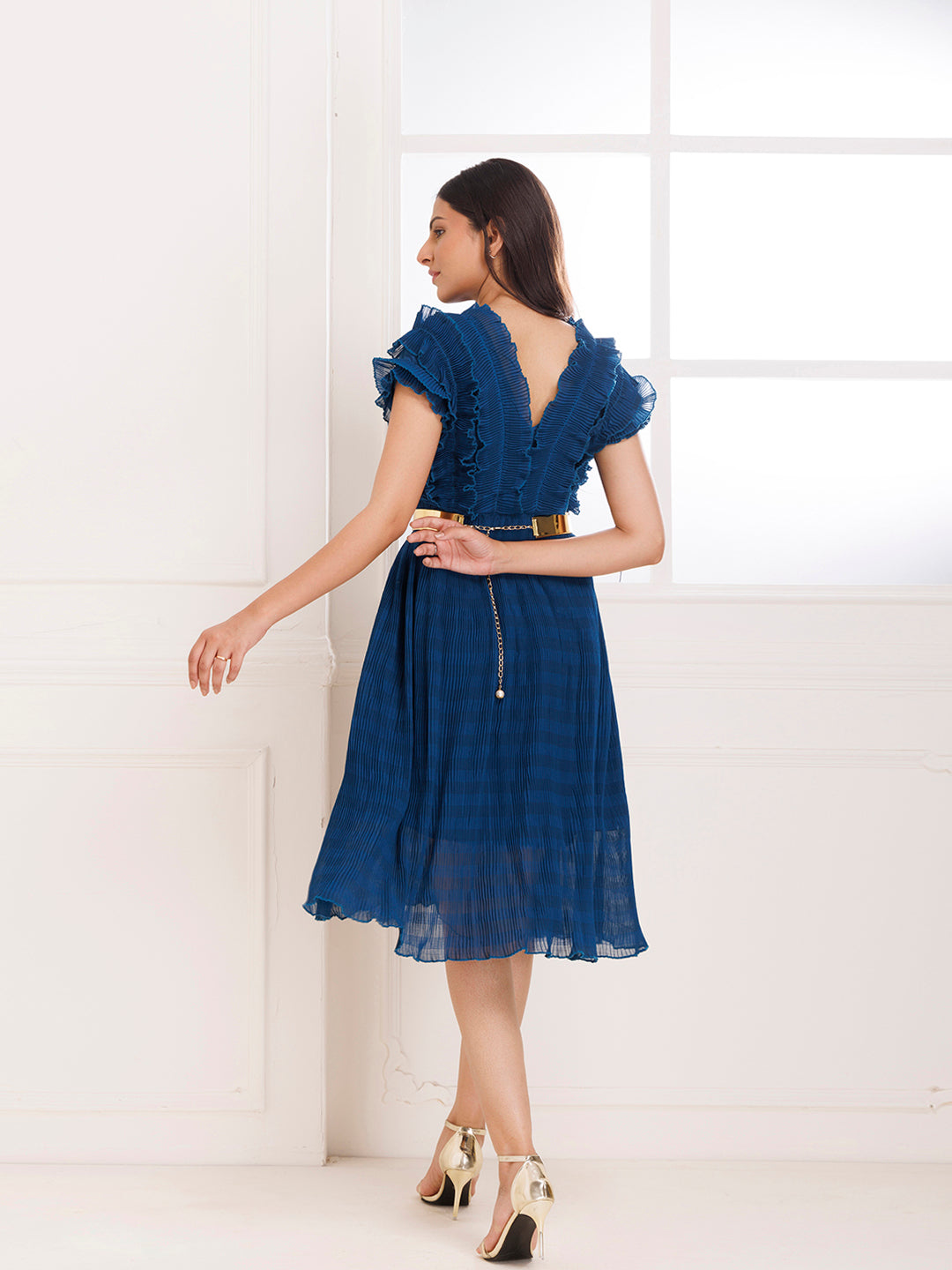 Petunia Blue Ruffle Pleated Dress