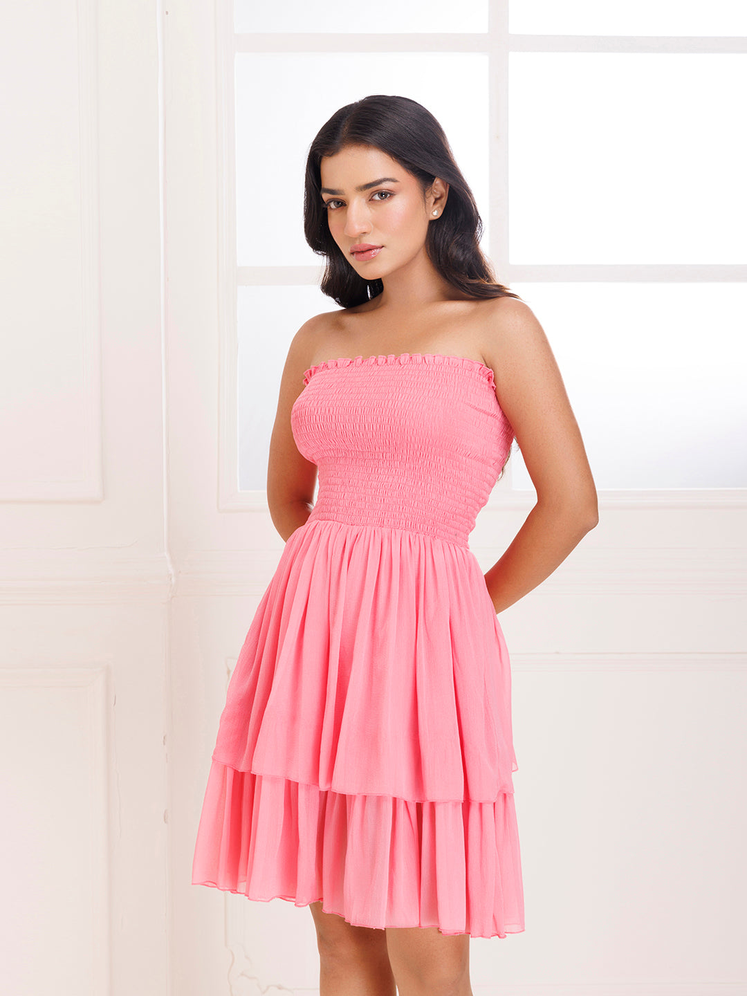 Gloriosa Lily Pink Smocked Chiffon Dress