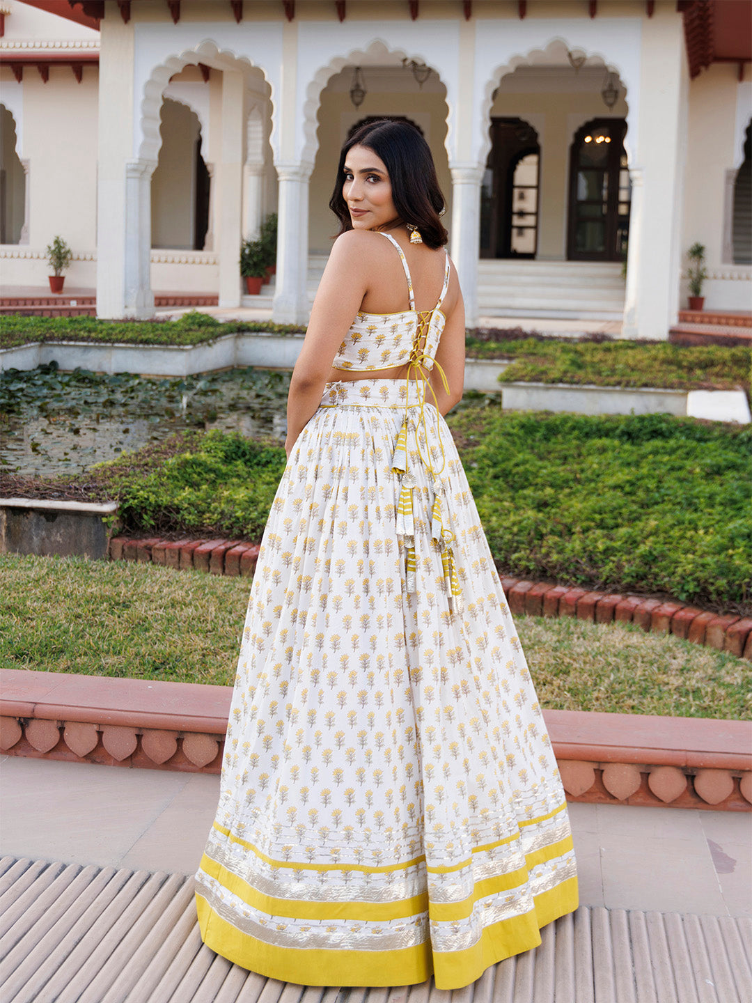 Sunstruck Yellow and White Cotton Lehenga Set