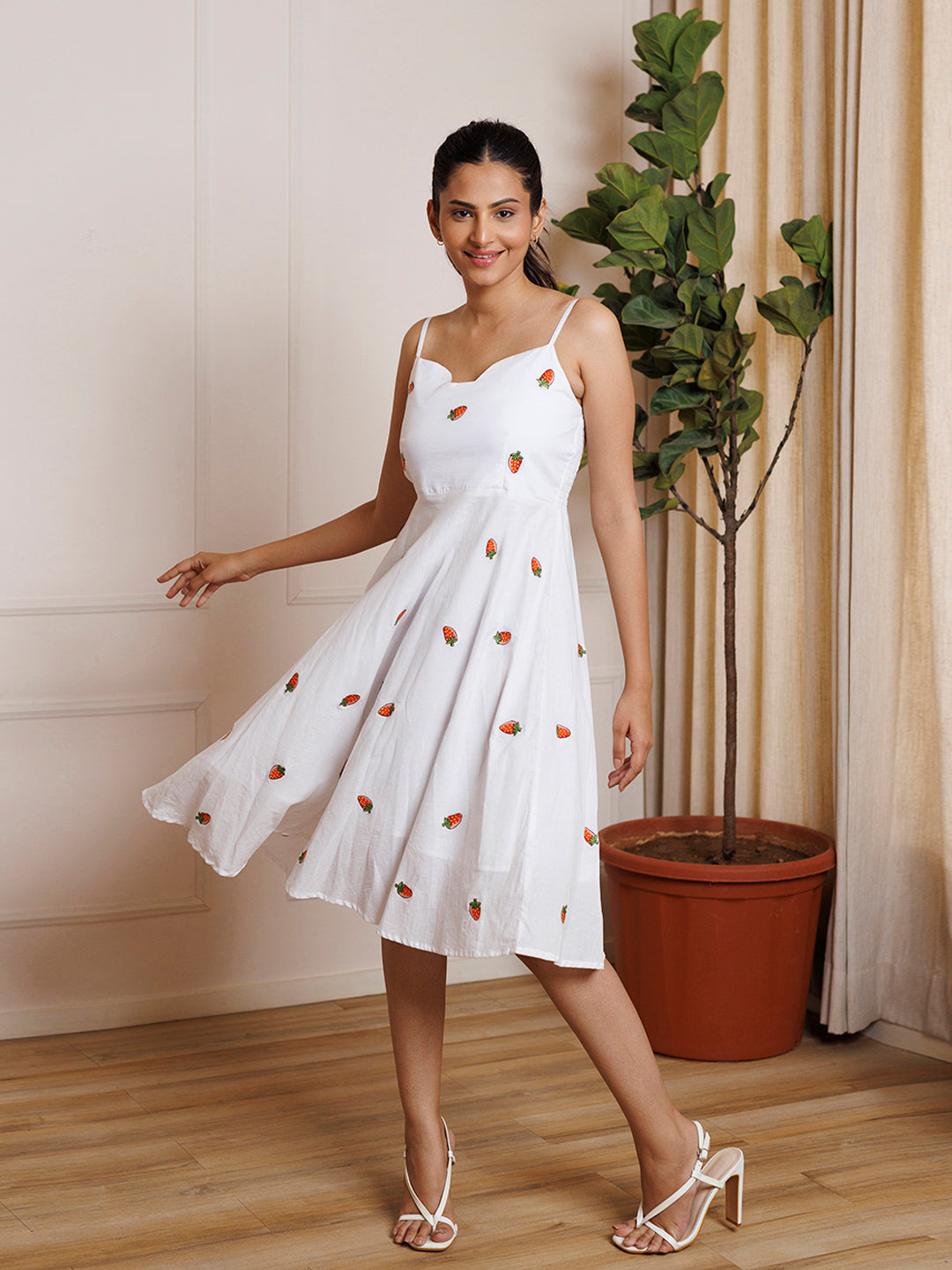 Strawberry White Embroidered Cotton Dress