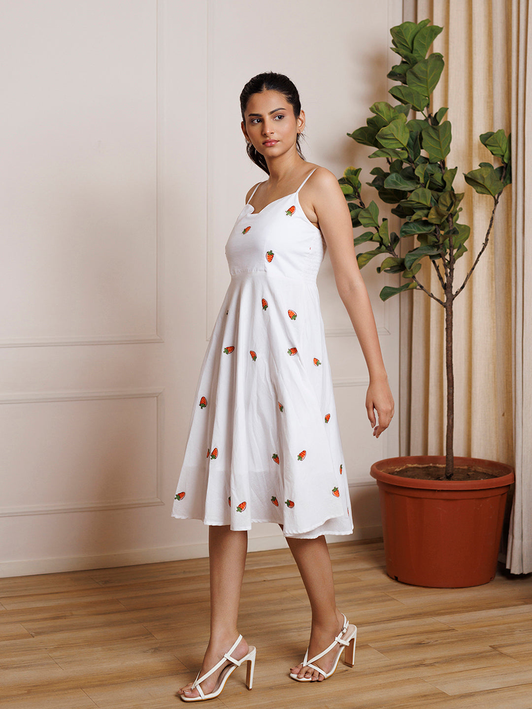 Strawberry White Embroidered Cotton Dress