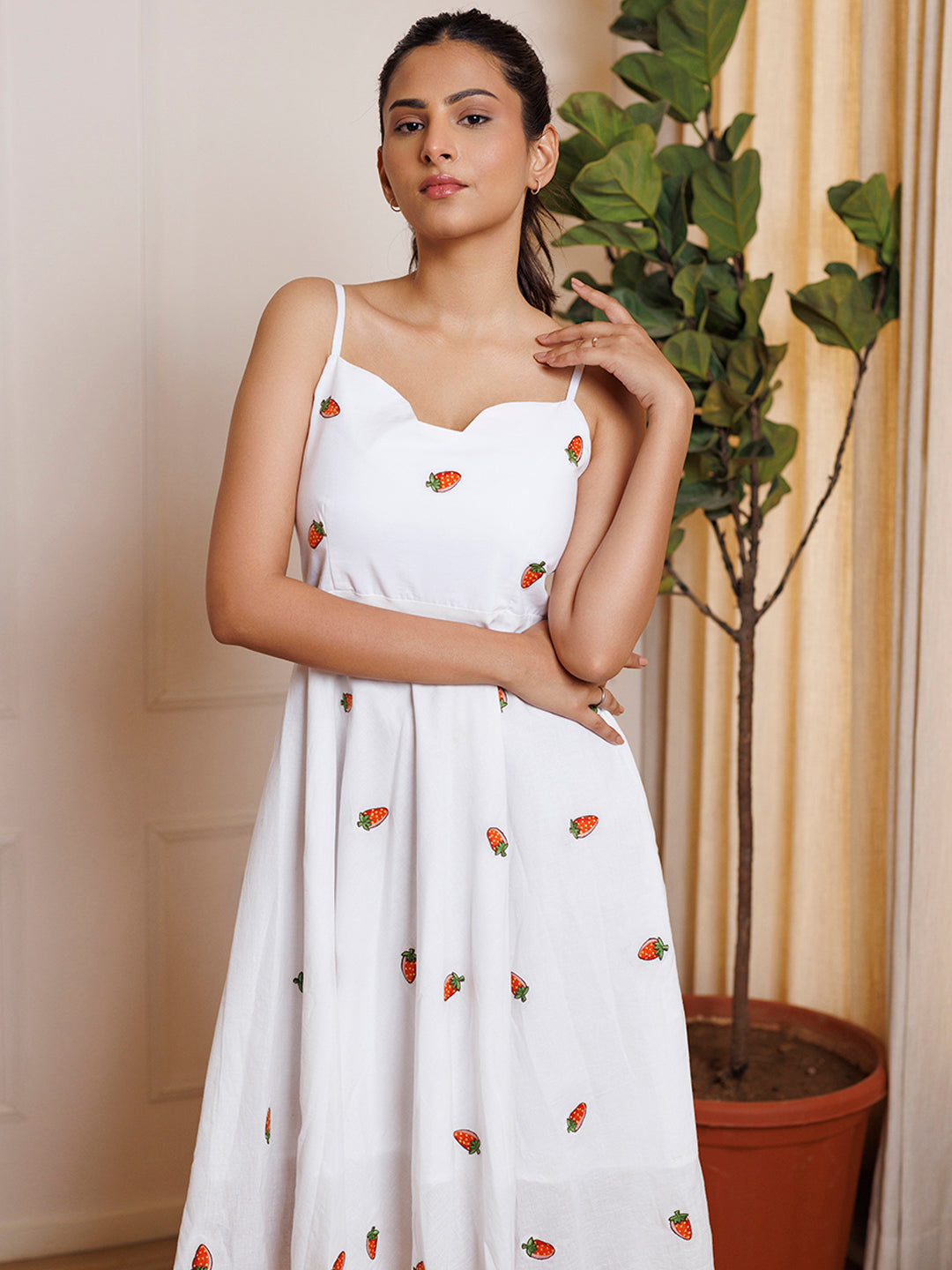 Strawberry White Embroidered Cotton Dress