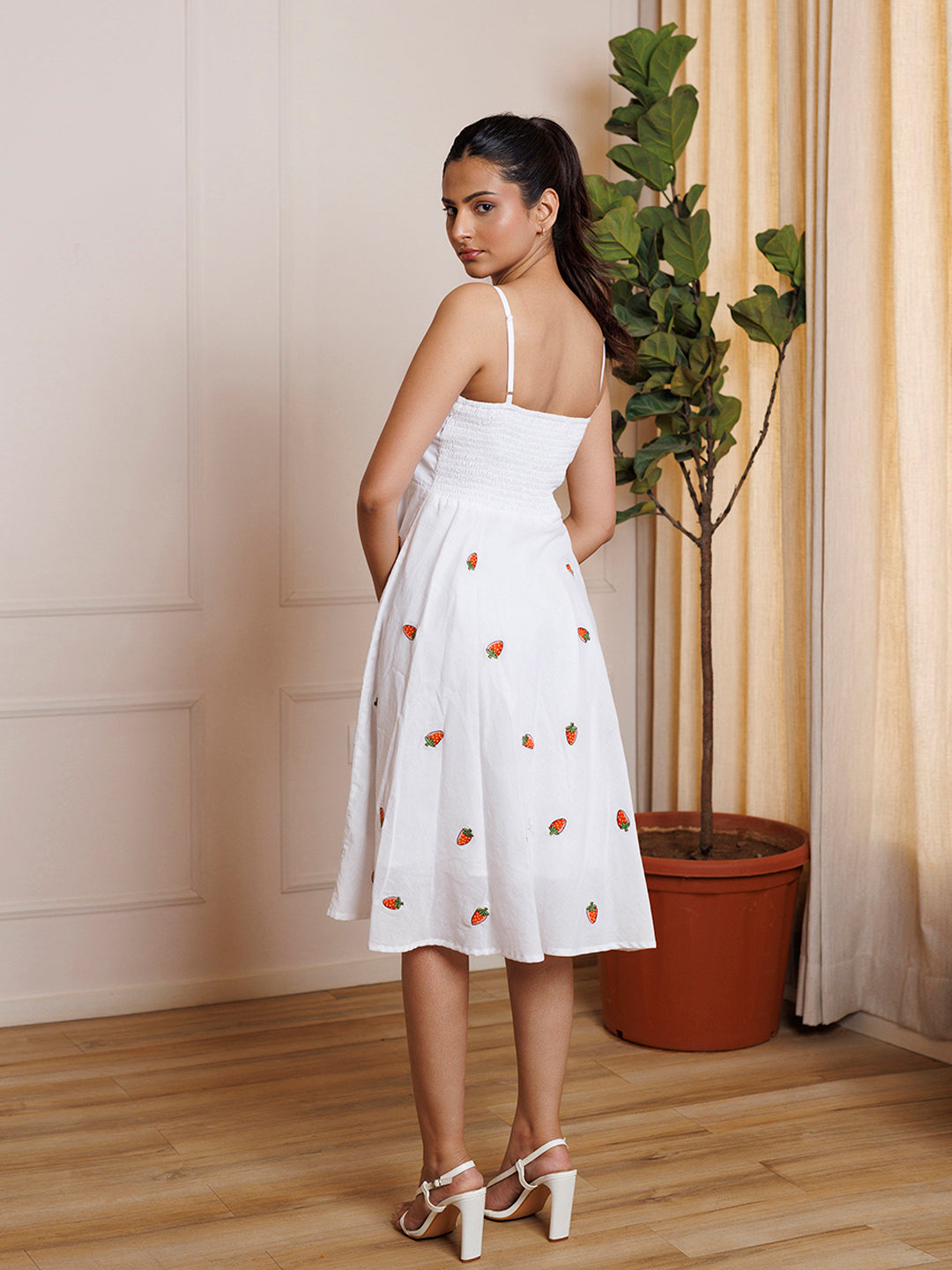 Strawberry White Embroidered Cotton Dress