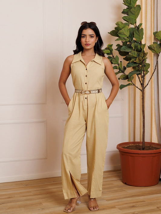 Kermil Beige Linen Jumpsuit