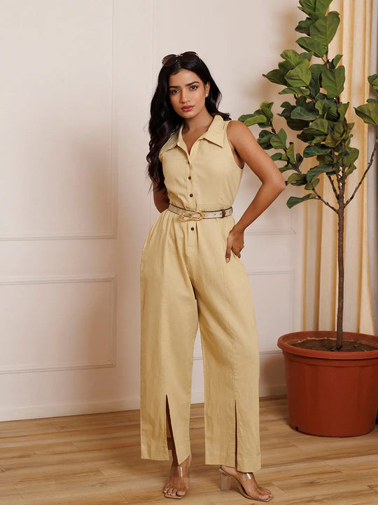 Kermil Beige Linen Jumpsuit Ragavi
