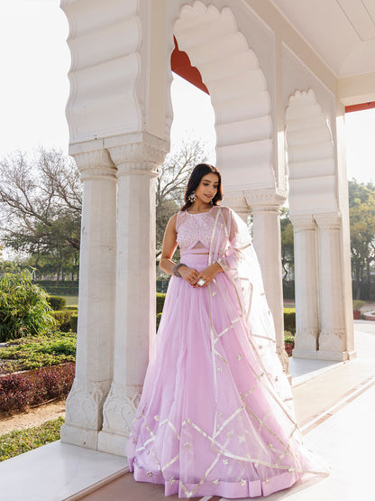 Petal Purple Organza Lehenga Set