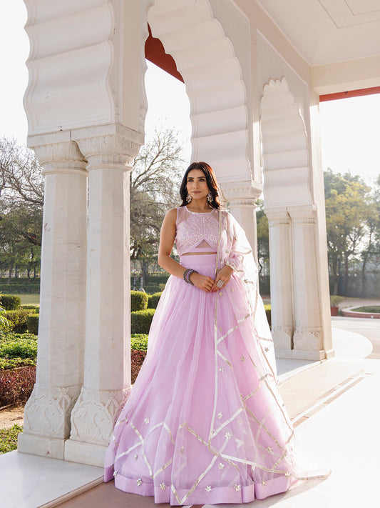 Petal Purple Organza Lehenga Set