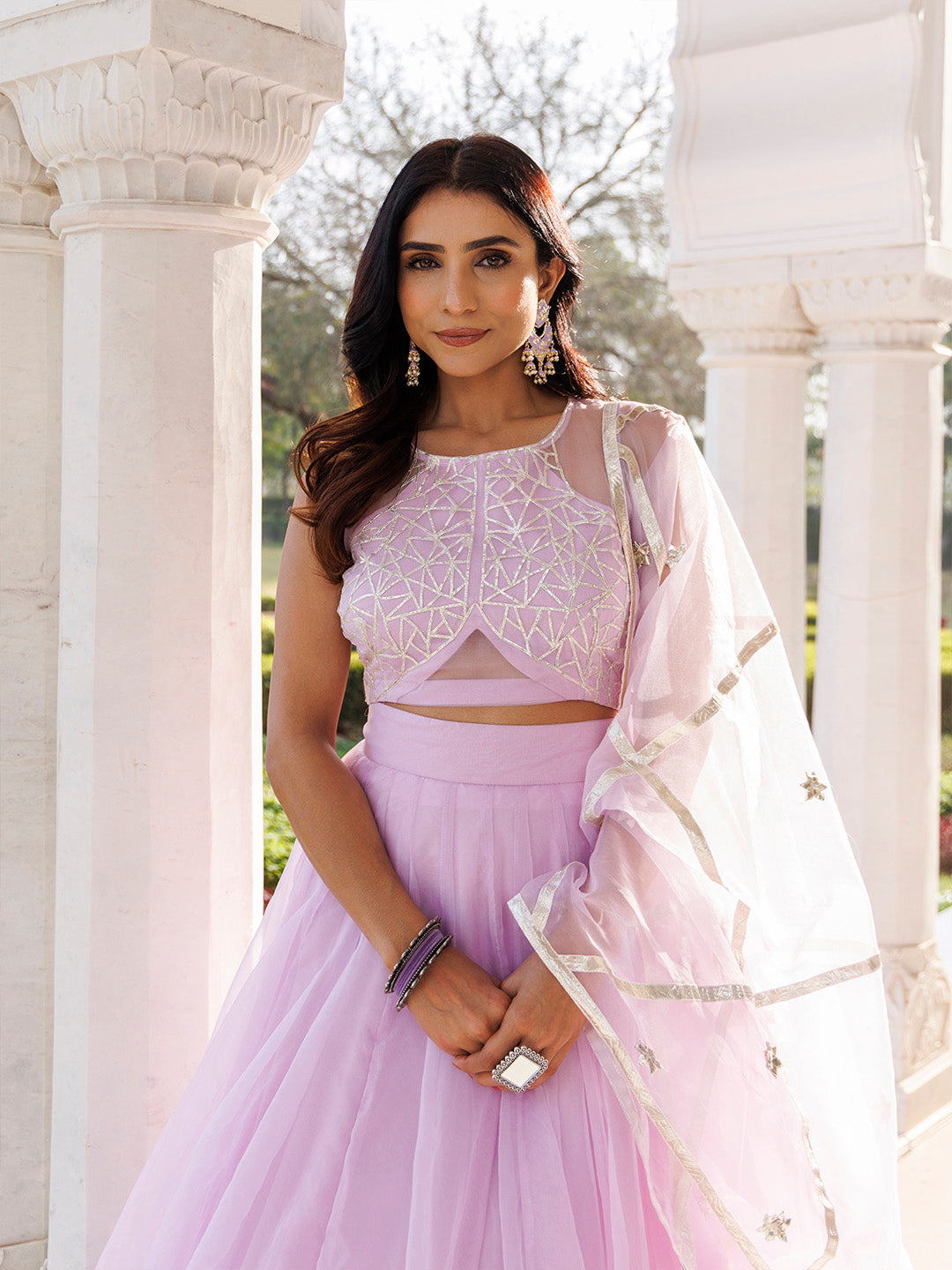 Petal Purple Organza Lehenga Set