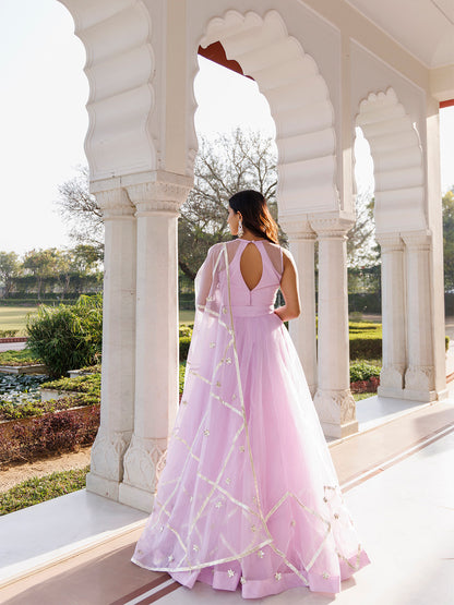 Petal Purple Organza Lehenga Set